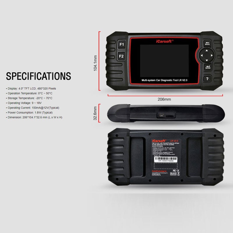 iCarsoft Professional Multi-System Auto Diagnostic Tool LR V2.0 Compatible for Landrover/Jaguar ABS SRS Oil Reset Update for LR II - Image 4